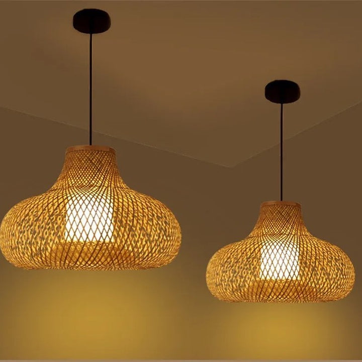 Rustic Woven Bamboo Pendant Light with Organic Shape