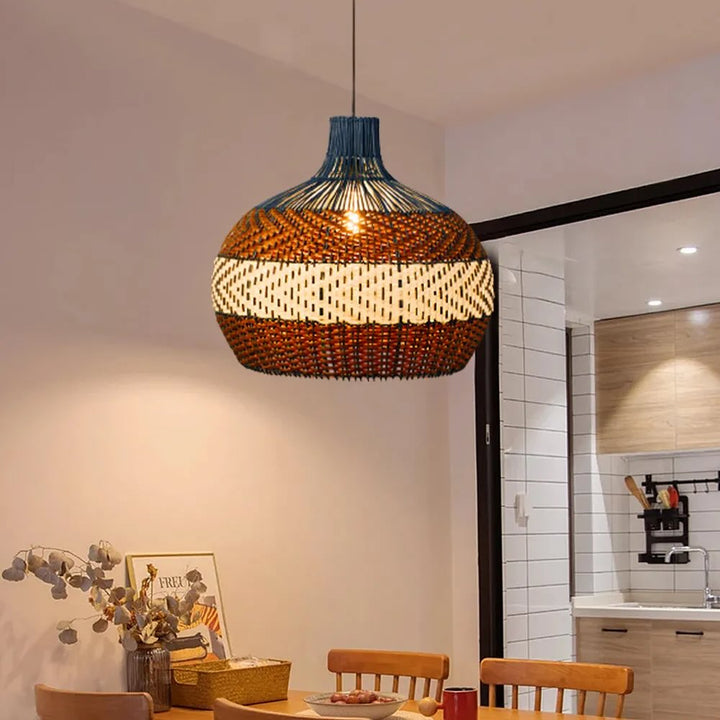 Dual Tone Rattan Pendant Light