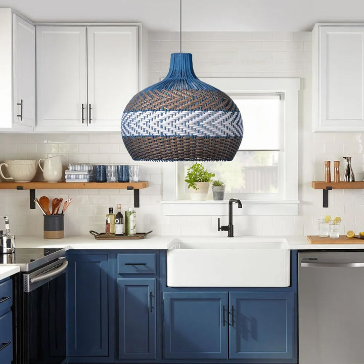 Dual Tone Rattan Pendant Light