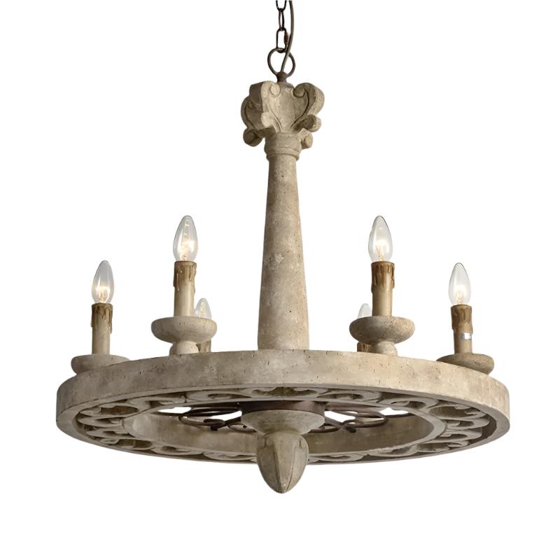 Rustic Stone Finish Chandelier with Candle-Style Lights