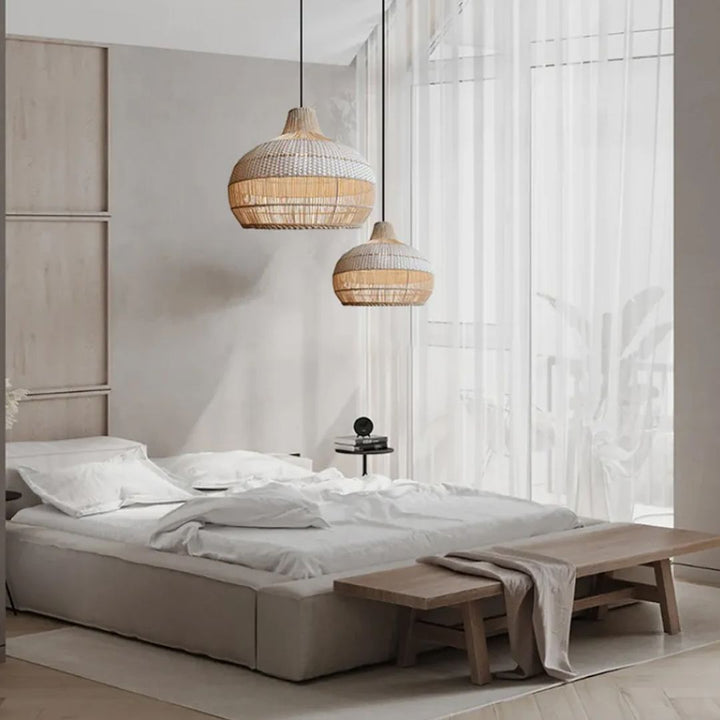Boho Woven Bamboo Rattan Pendant Light