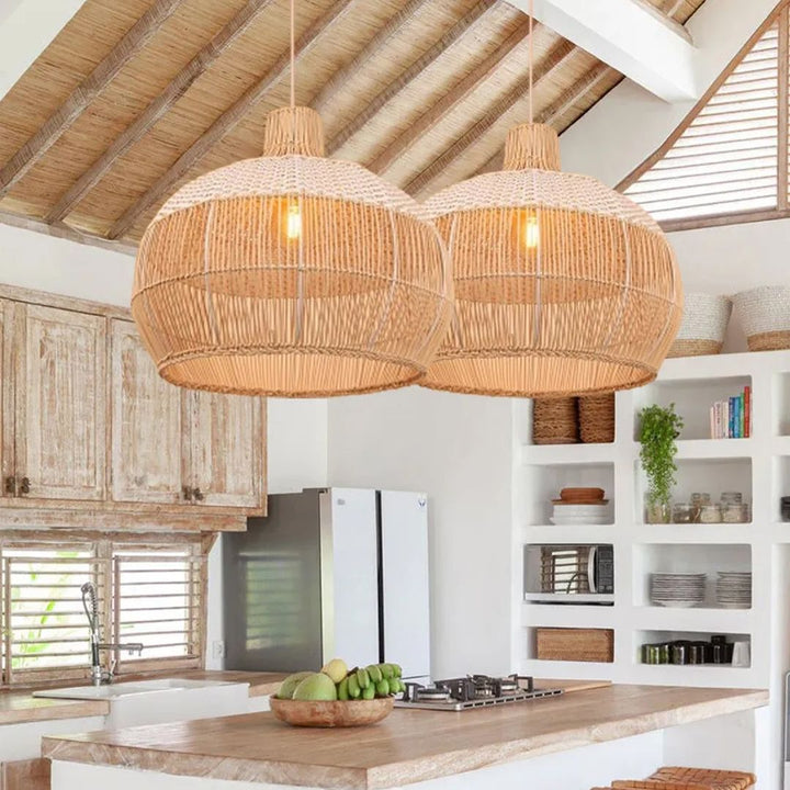Boho Woven Bamboo Rattan Pendant Light