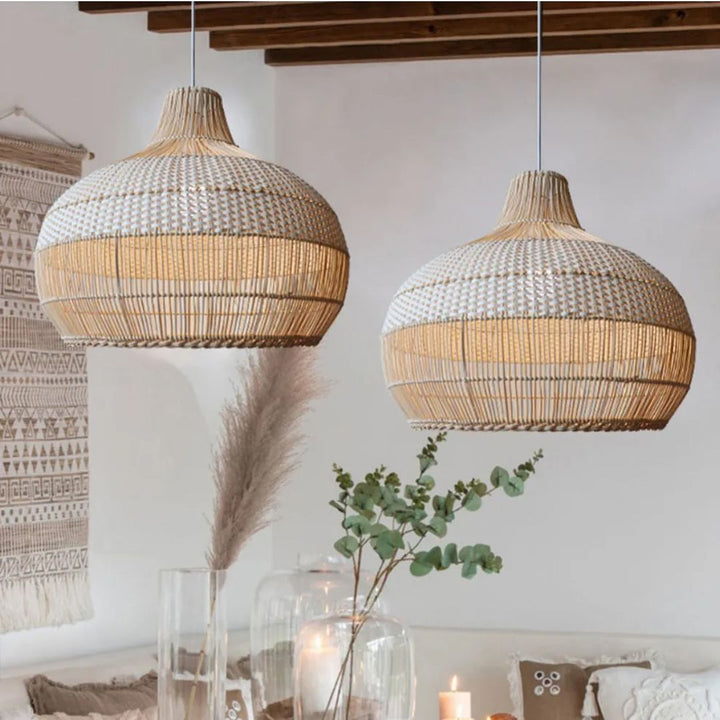 Boho Woven Bamboo Rattan Pendant Light