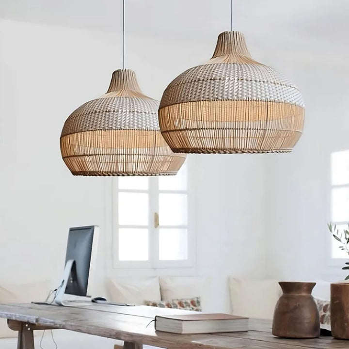 Boho Woven Bamboo Rattan Pendant Light