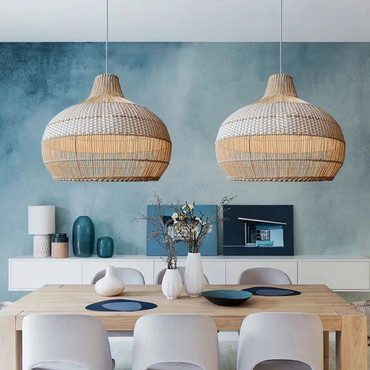 Boho Woven Bamboo Rattan Pendant Light