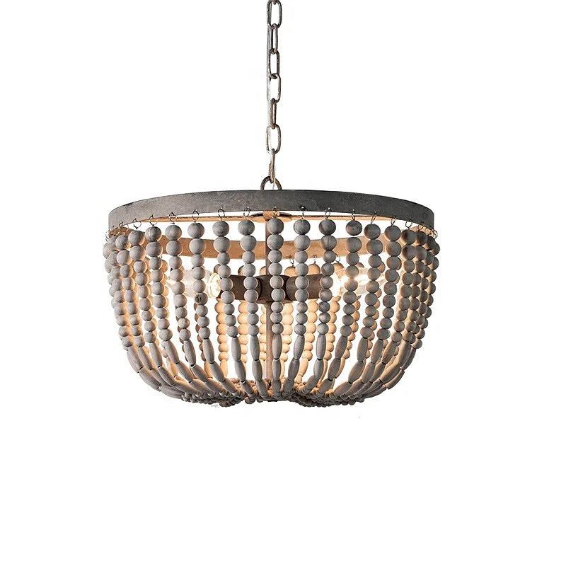 Rustic Beaded Chandelier - Handmade Wooden Design