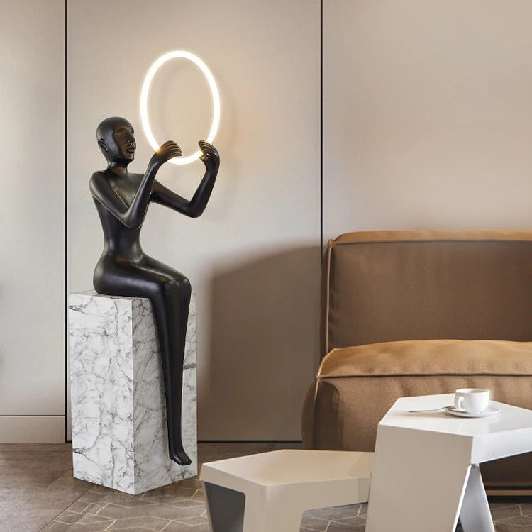 Artistic Sculpture Lamp with LED Ring - Modern Decor