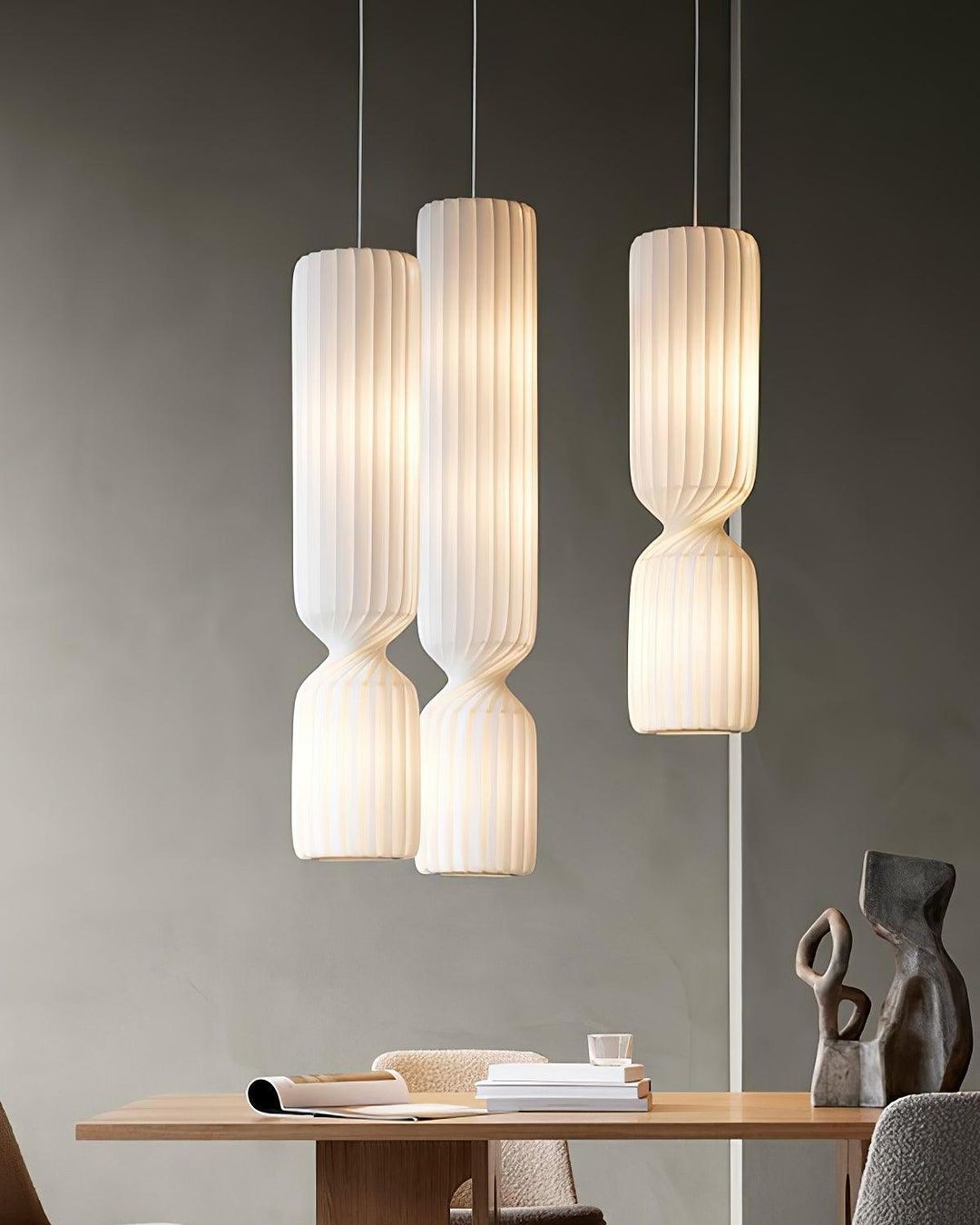Modern Sculptural Pendant Light Set - Twisted White Design