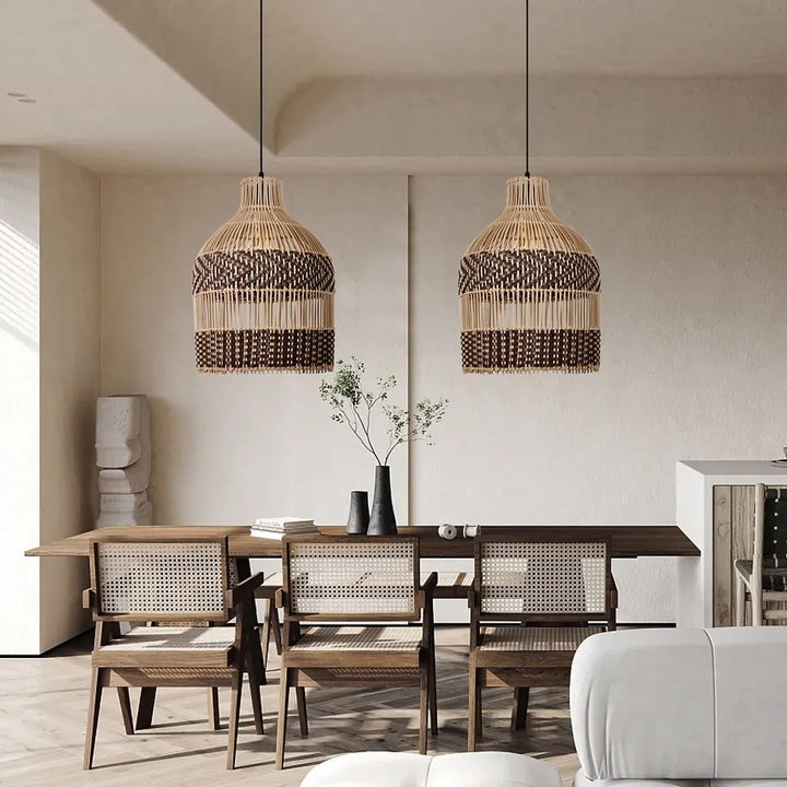 Boho-Style Woven Bamboo Rattan Pendant Light