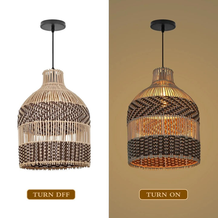 Boho-Style Woven Bamboo Rattan Pendant Light