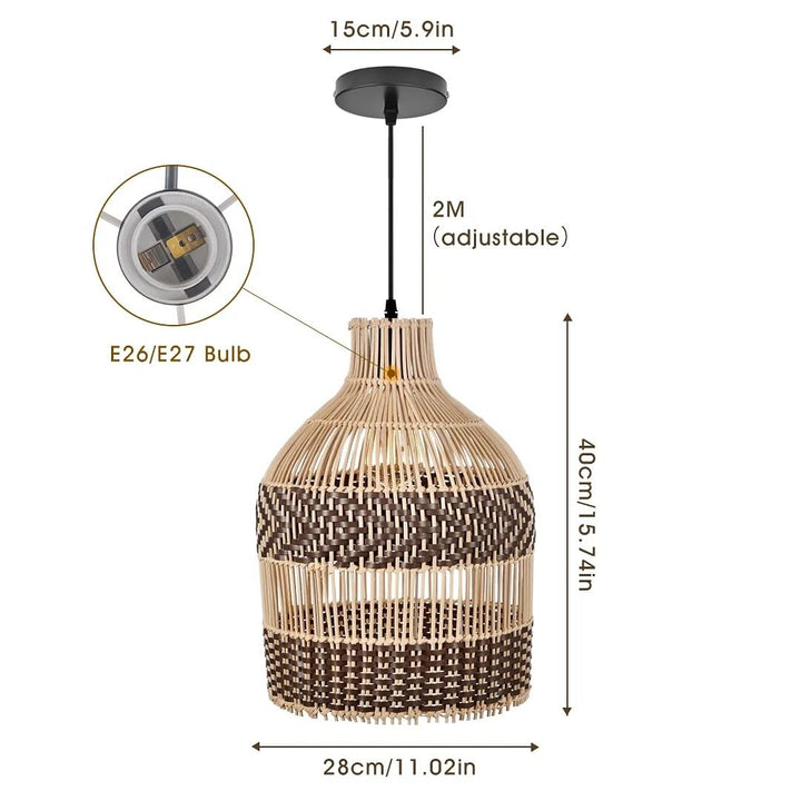 Boho-Style Woven Bamboo Rattan Pendant Light