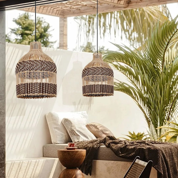 Boho-Style Woven Bamboo Rattan Pendant Light