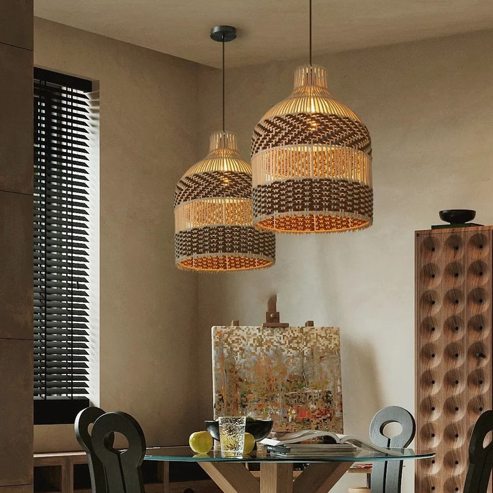 Boho-Style Woven Bamboo Rattan Pendant Light