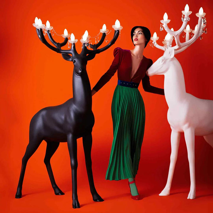 Black Stag Sculpture STATUE with Crystal Antlers head