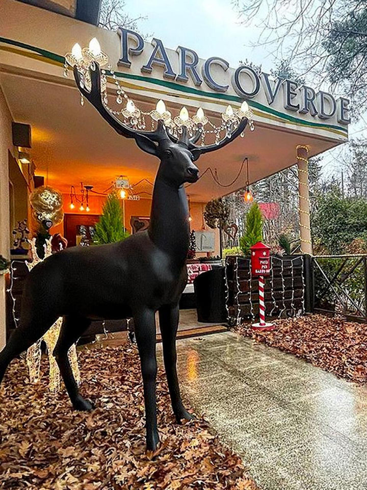 Black Stag Sculpture STATUE with Crystal Antlers head