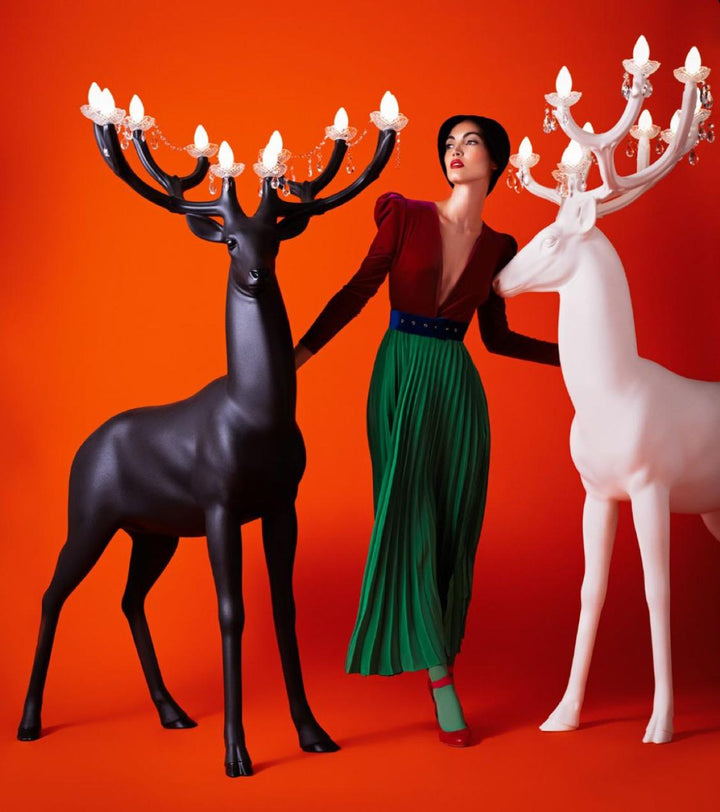 Black Stag Sculpture STATUE with Crystal Antlers head