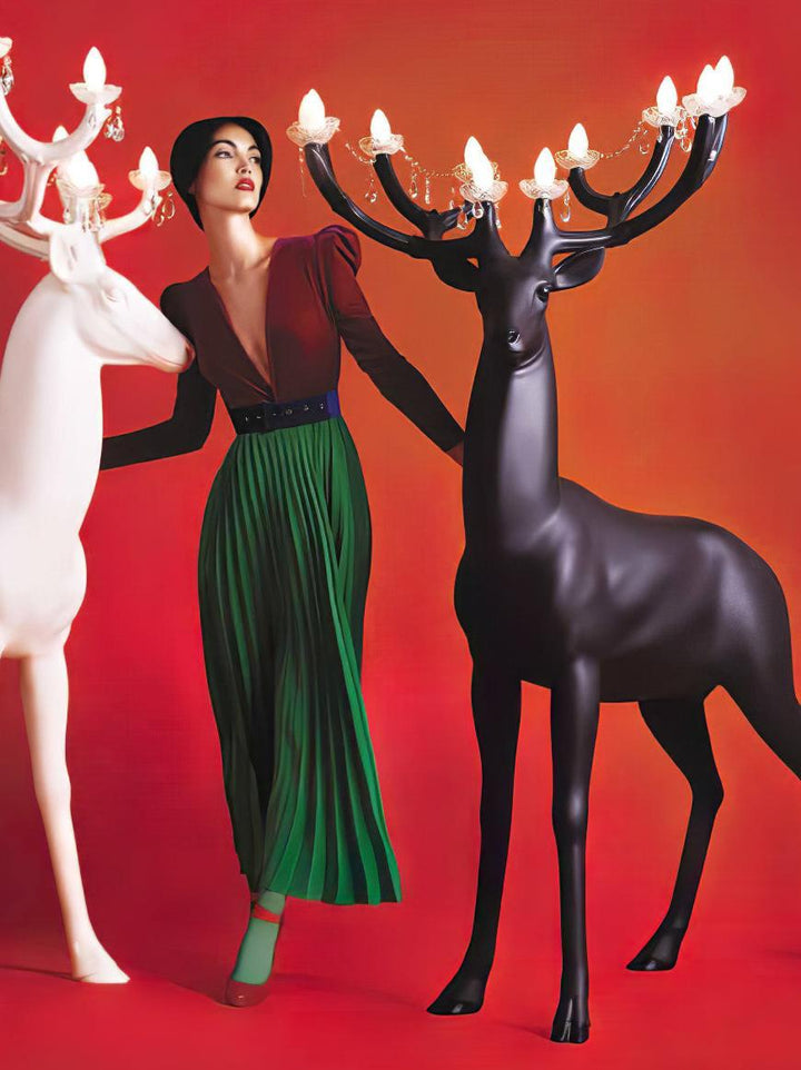 Black Stag Sculpture STATUE with Crystal Antlers head