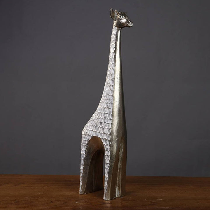 Silver Metal Giraffe Sculpture