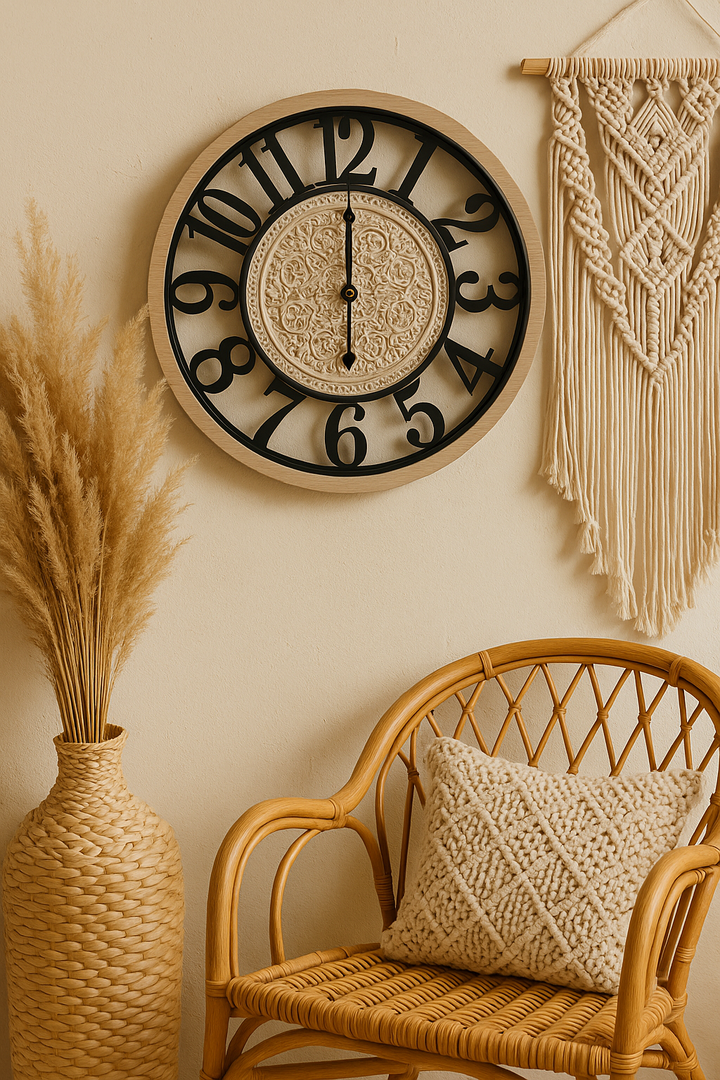 Rustic Wooden Wall Clock with Metal Numerals