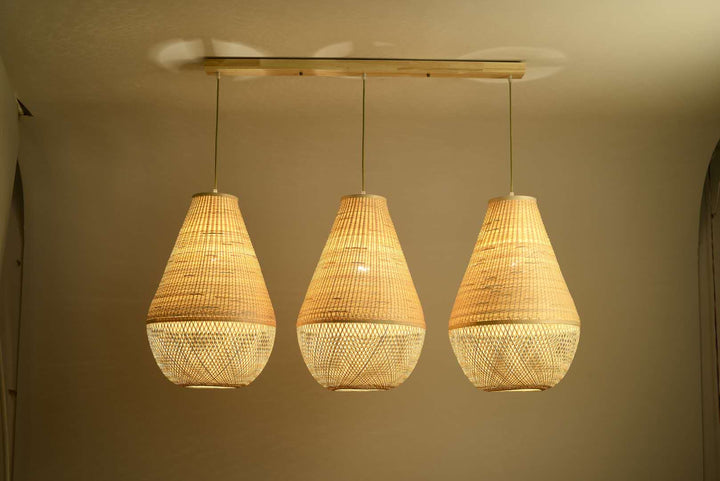 Multi-Light Pendant with Woven Bamboo Shades