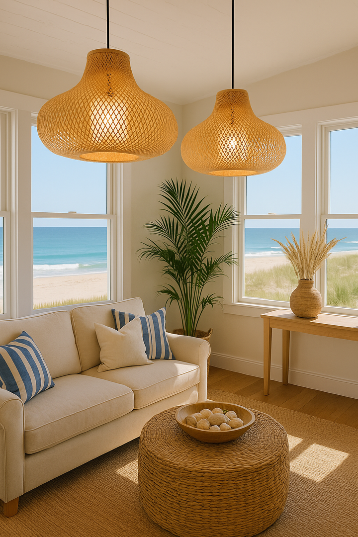 Rustic Woven Bamboo Pendant Light with Organic Shape