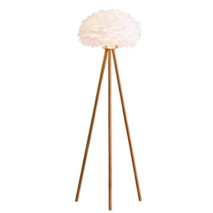 Feather Shade with Bamboo wooden Tripod Floor Lamp