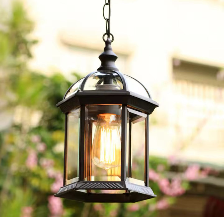 Outdoor Hanging Lantern with Glass Panels