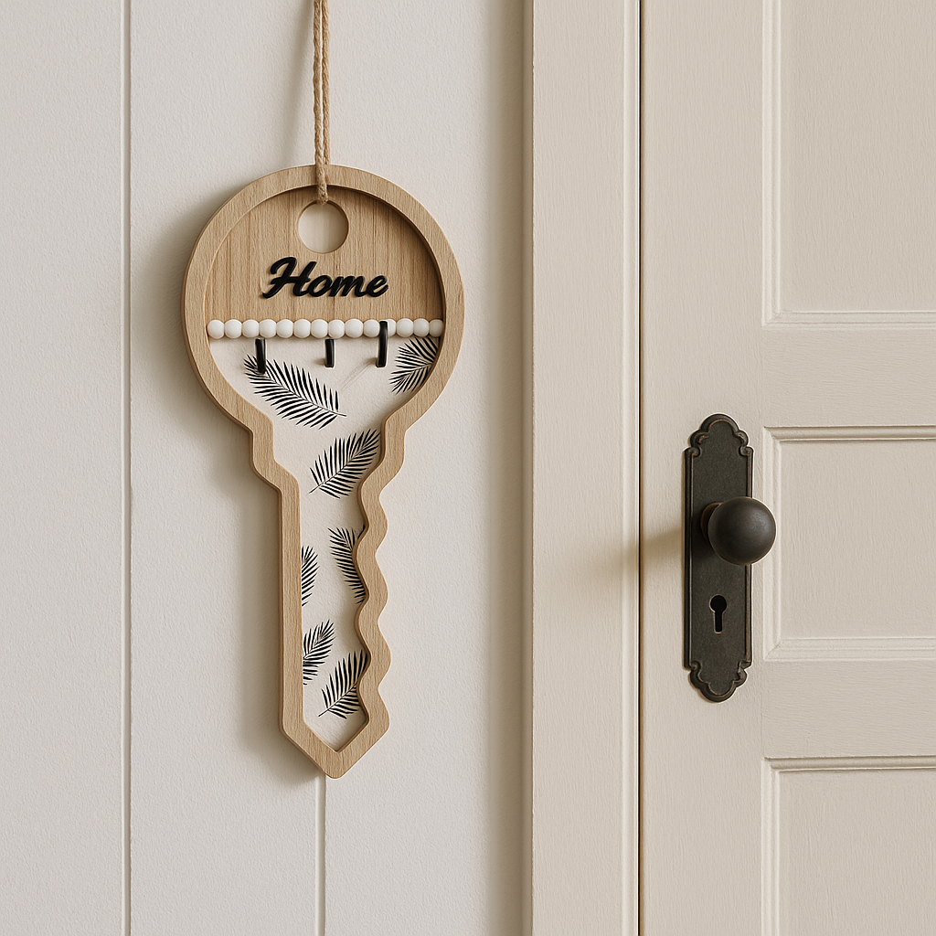 Wooden Key-Shaped Home Key Holder