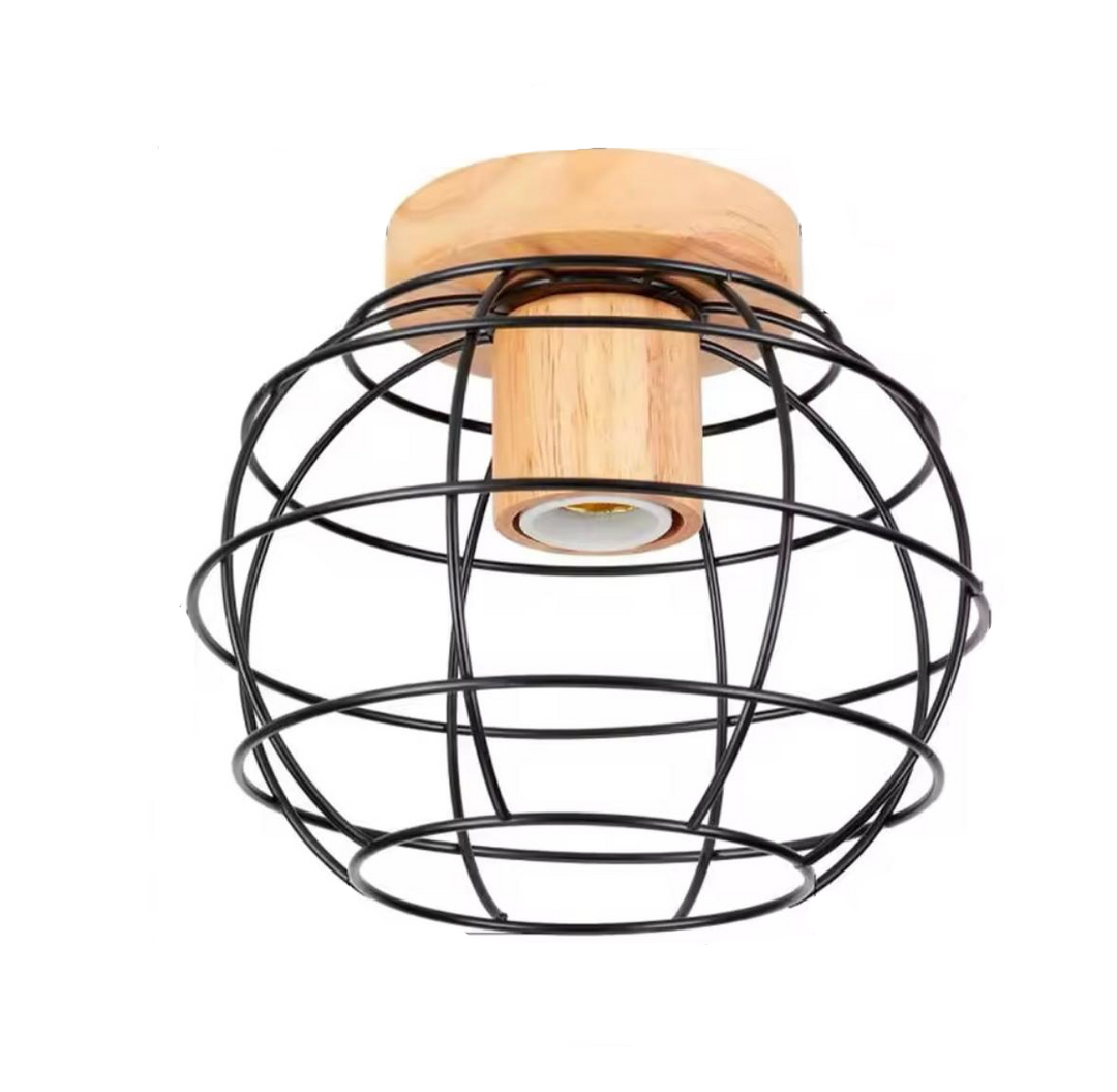 Scandinavian Wireframe Ceiling Light with Wooden Base