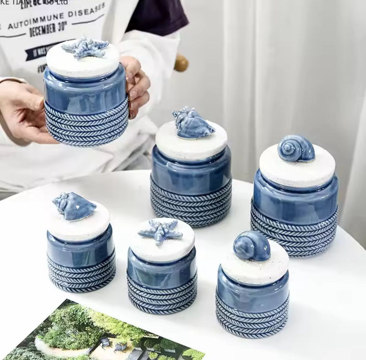 Ocean-Inspired Ceramic Jar Set of 3
