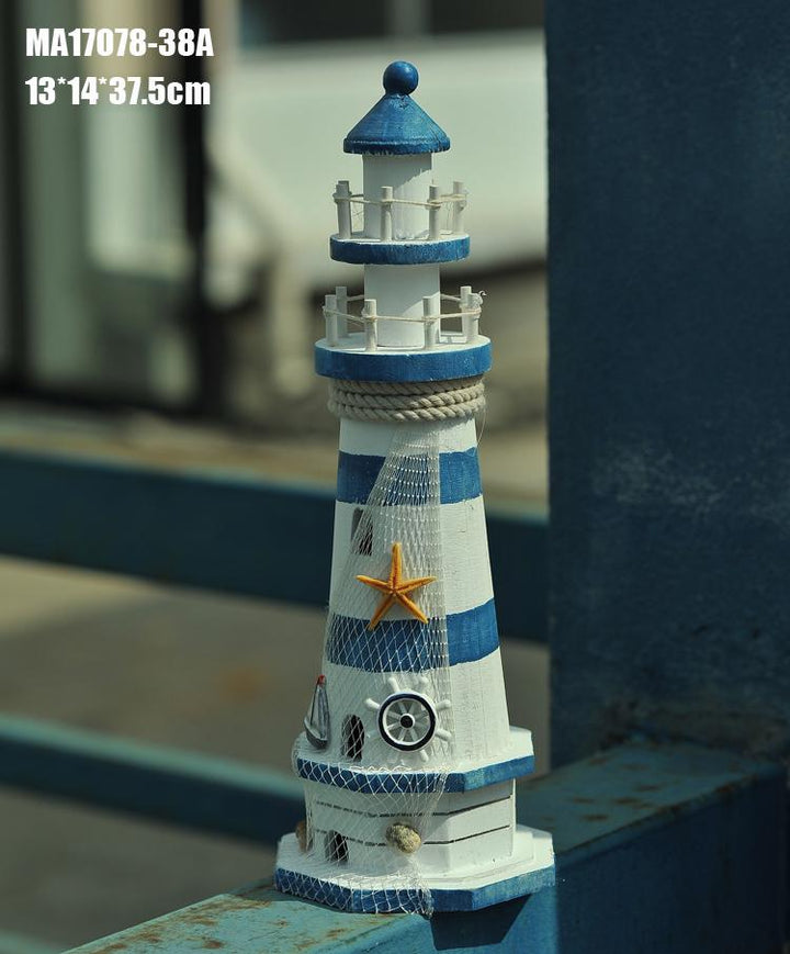 Nautical Decorative Lighthouse Ornament Blue and White Coastal Accent Piece