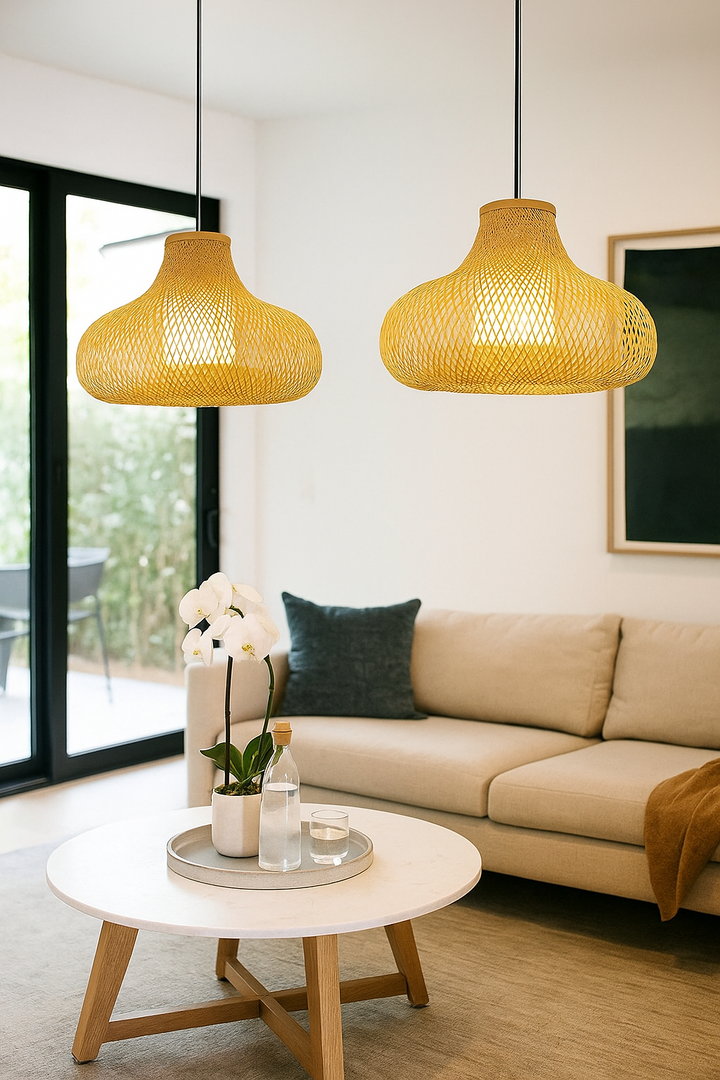 Rustic Woven Bamboo Pendant Light with Organic Shape