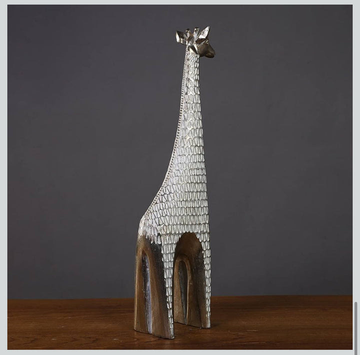 Silver Metal Giraffe Sculpture