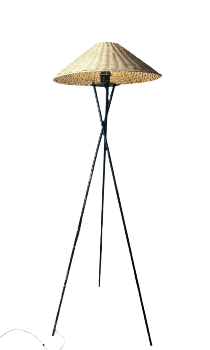 Rustic Tripod Floor Lamp with Woven Shade
