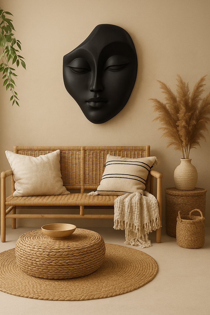 Abstract Black Face Wall Sculpture
