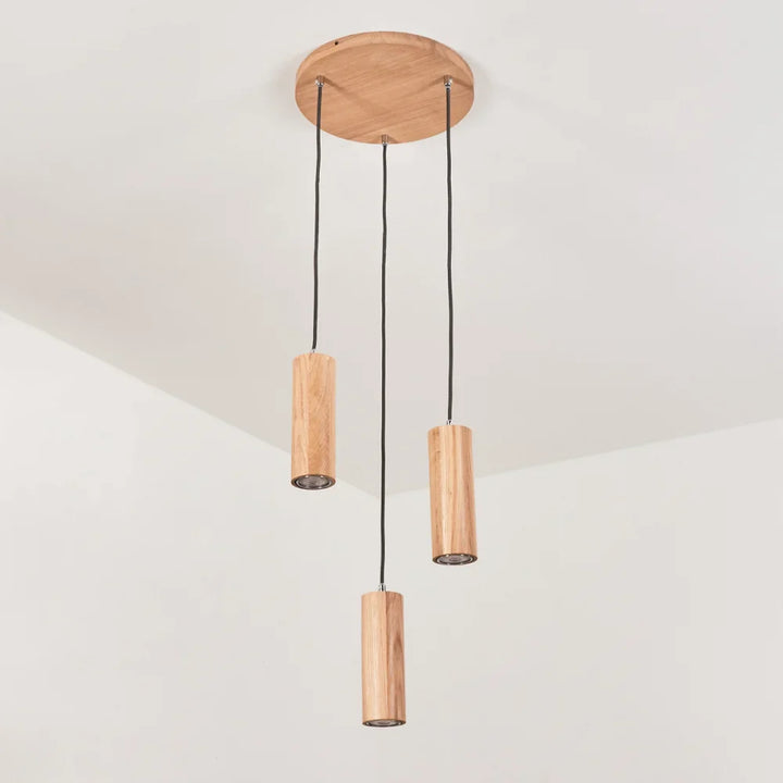 Rustic Triple Wooden Cylinder Pendant Light