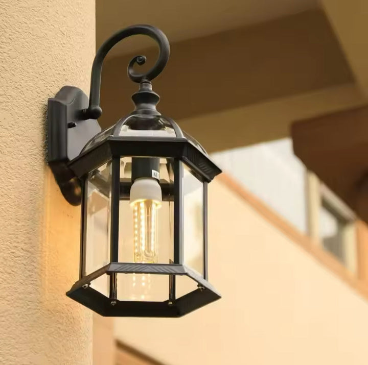 Vintage Outdoor Wall Lantern with Glass Panels