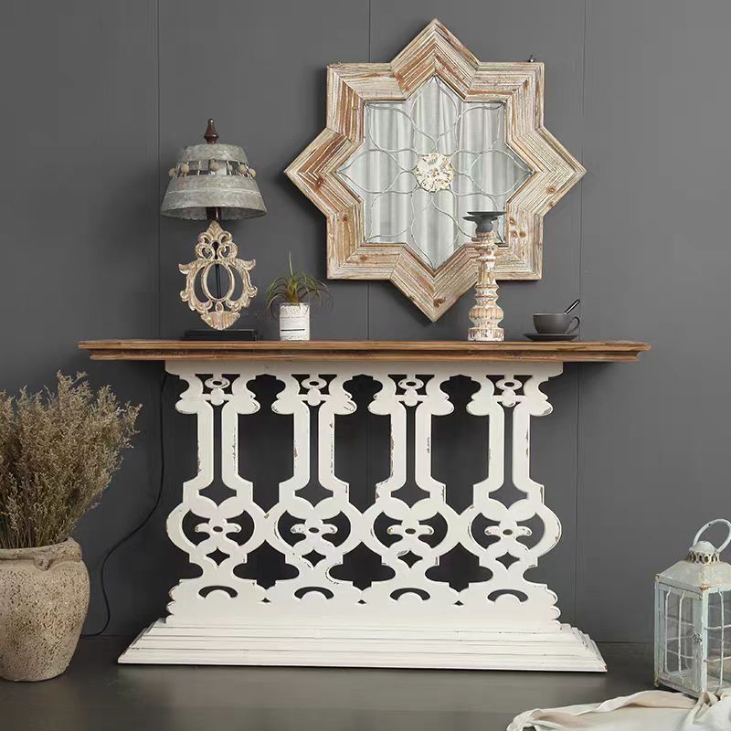 Vintage Rustic Console Table with Intricate Carved Design