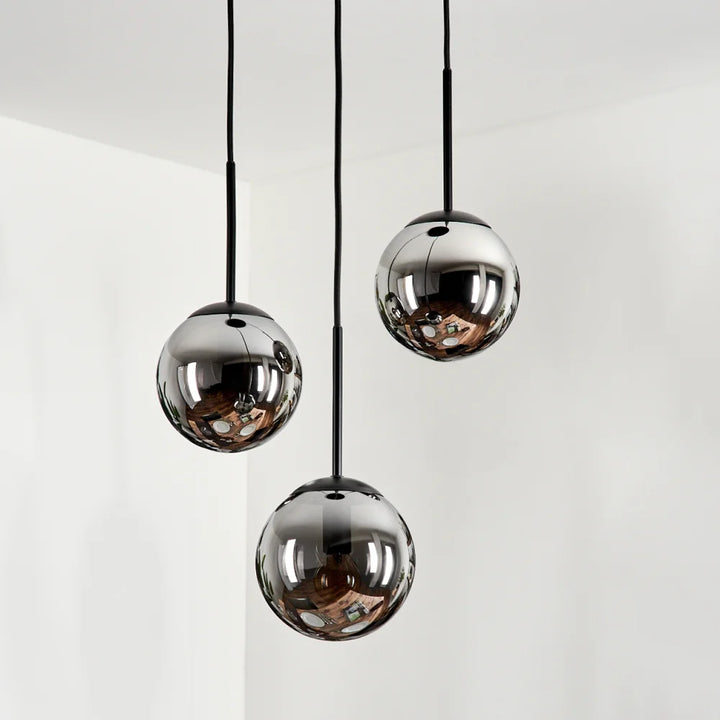Modern Smoked Glass Triple Pendant Light