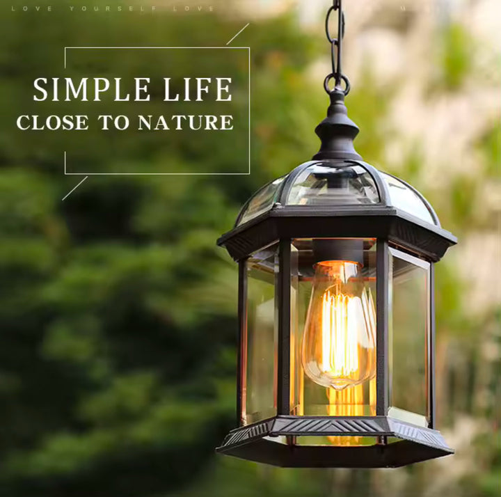 Outdoor Hanging Lantern with Glass Panels