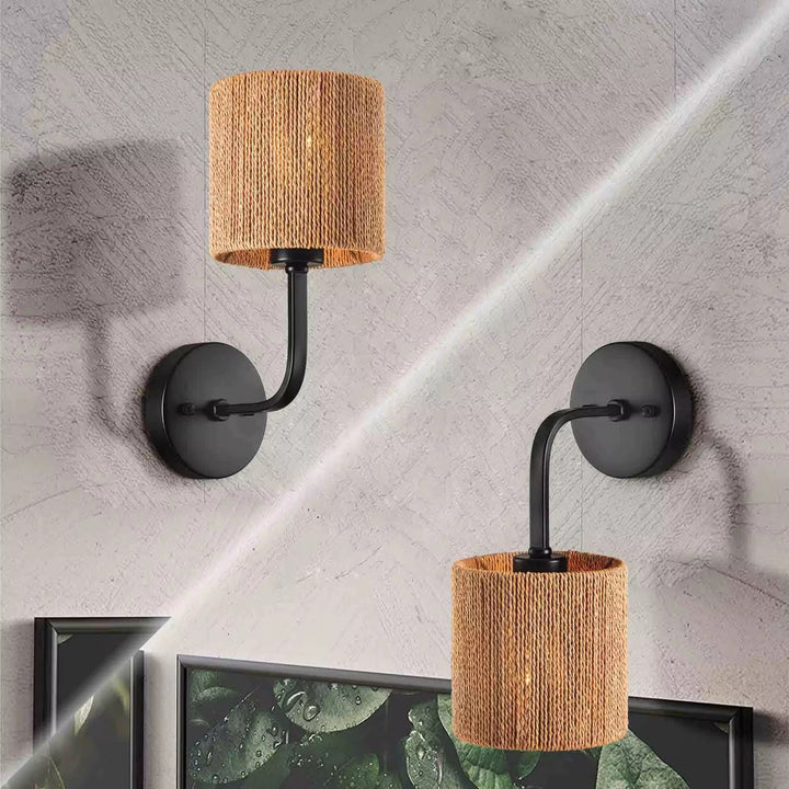 Rustic Wall Light with Woven Shade