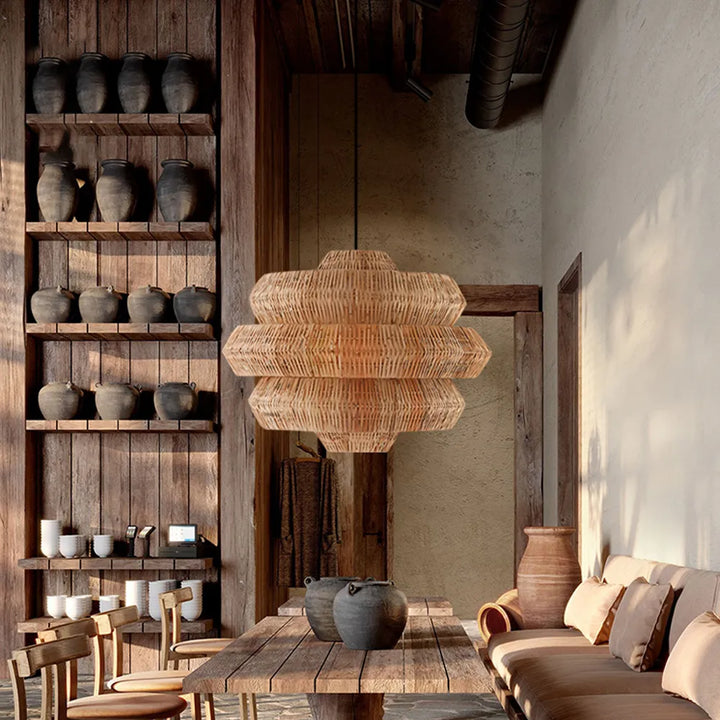 Rustic Woven Rattan Pendant Light