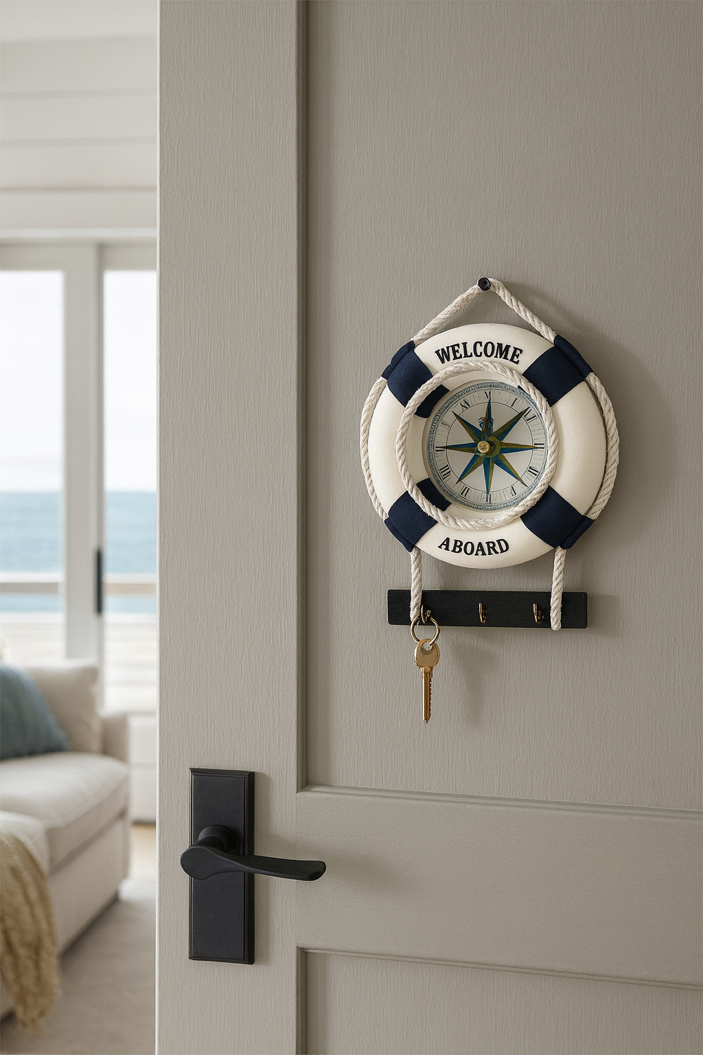 Nautical Lifebuoy Key Holder with clock ( 12 cm )