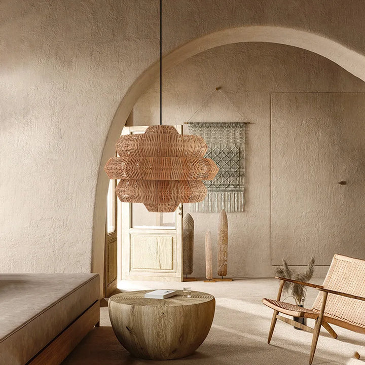 Rustic Woven Rattan Pendant Light