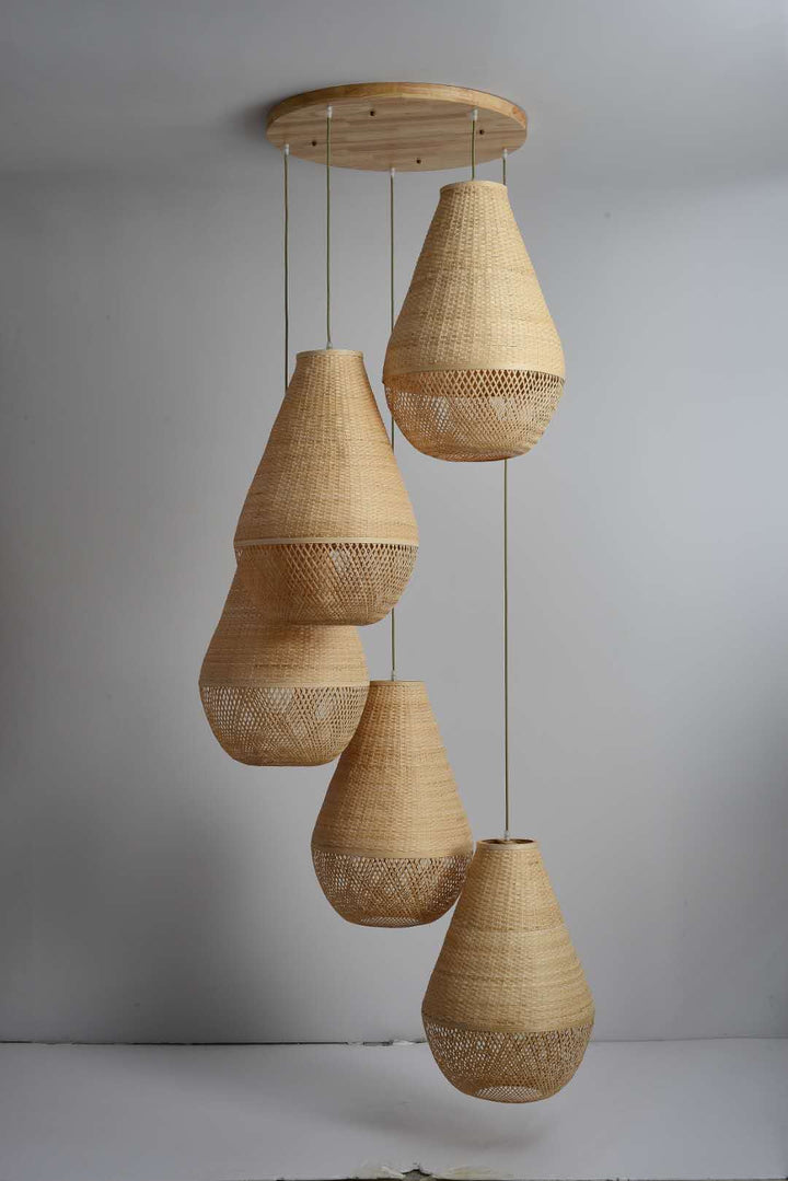 Multi-Light Pendant with Woven Bamboo Shades