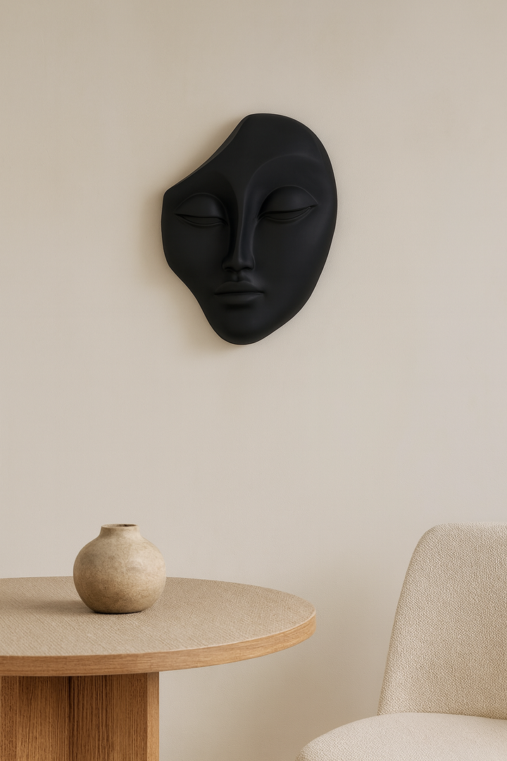 Abstract Black Face Wall Sculpture