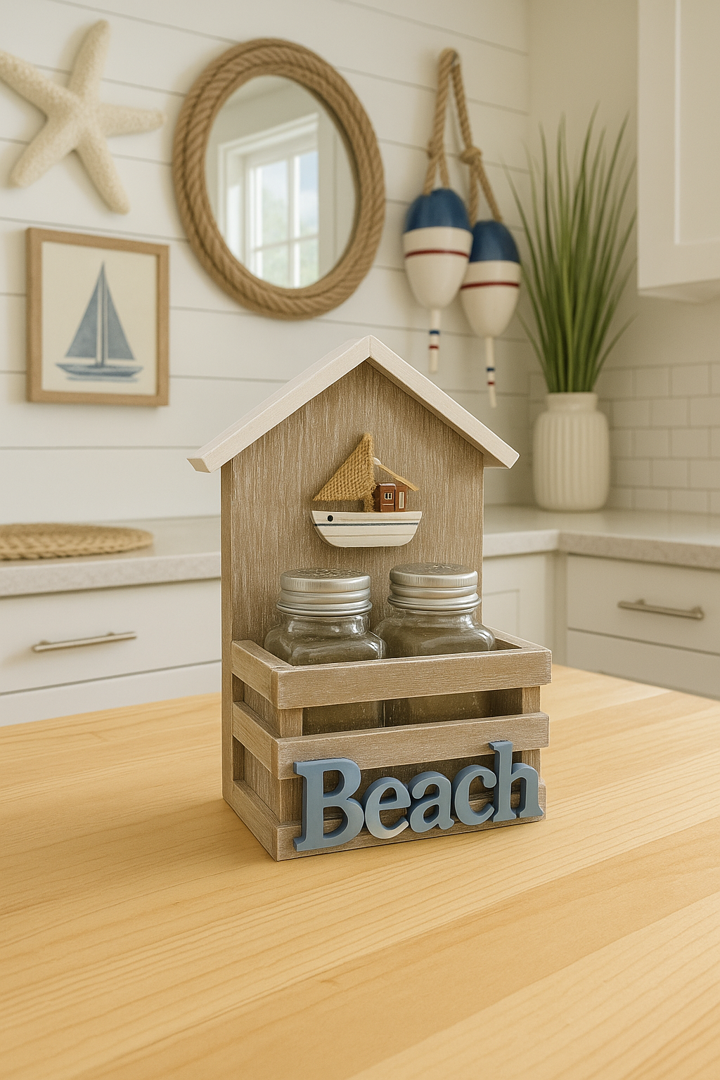 Seaside Beach Wooden Organizer with Jars
