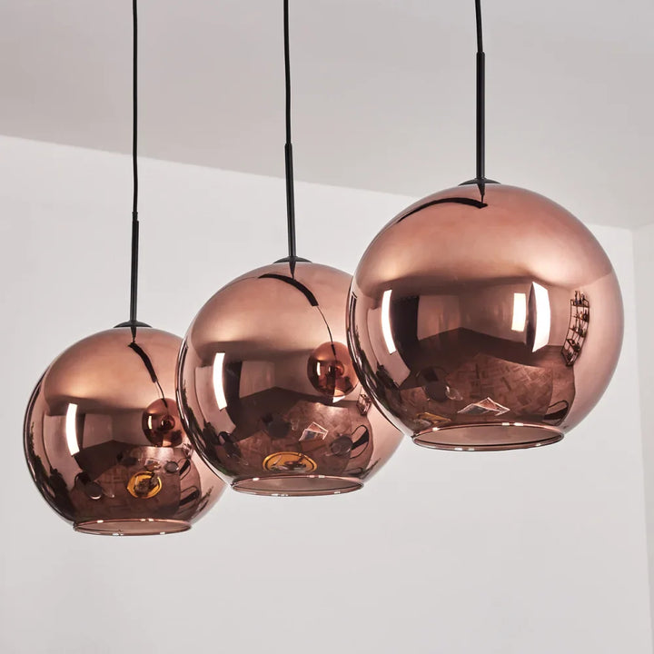 Modern Rose Gold Glass Globe Pendant Light Trio