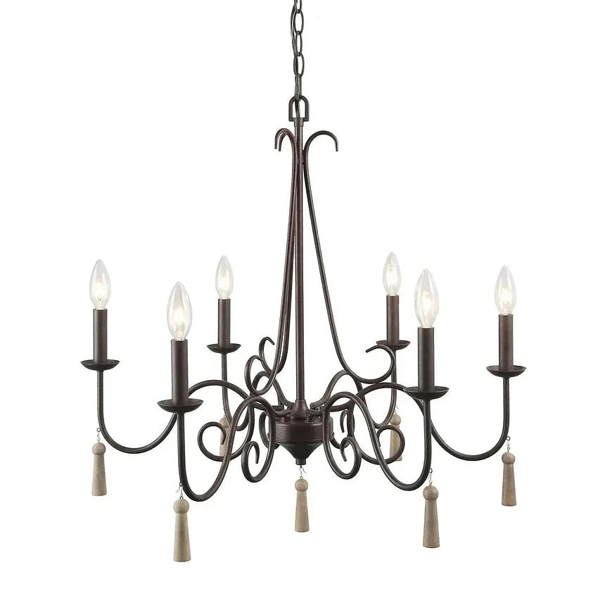 Rustic 6-Light Wrought Iron Chandelier