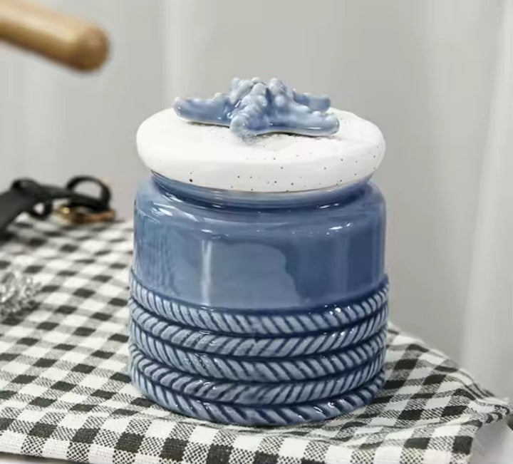 Ocean-Inspired Ceramic Jar Set of 3